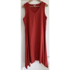 DKR & Co Boho Sleeveless V-Neck Midi Rust Dress Sharkbite Hem Linen Blend Medium